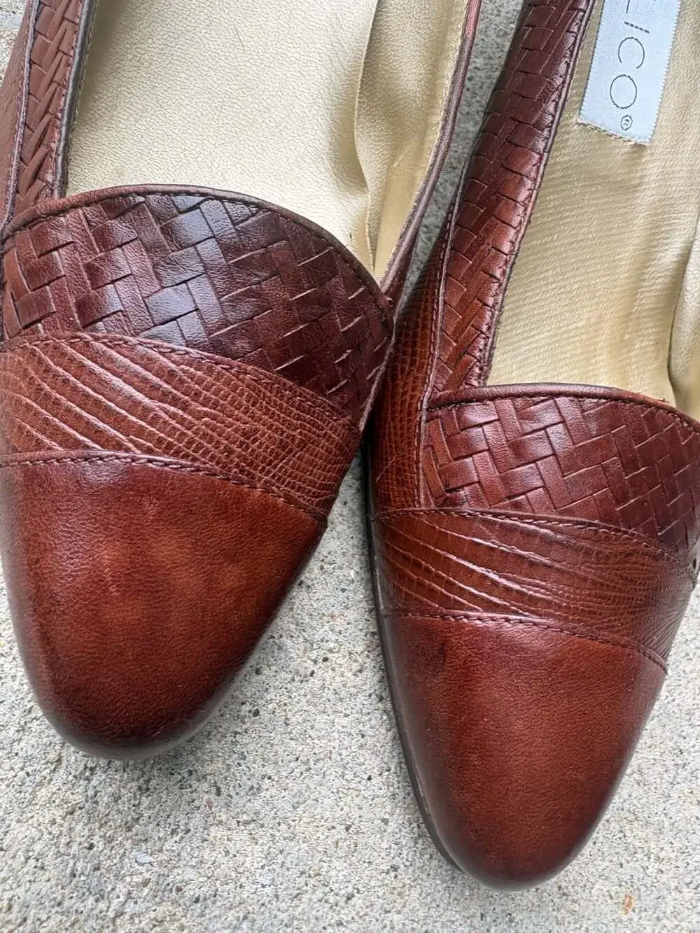 Calico Vintage Brown Leather Woven Comfort Flats Loafers